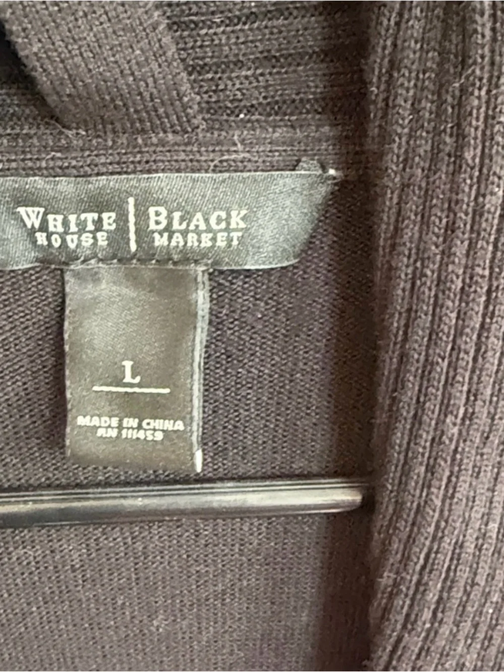 White House Black Market Black Waterfall Cardigan Draped Ribbed Knit L